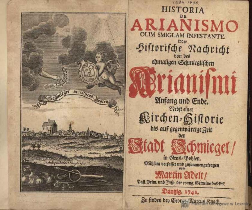 Rycina Śmigla na wewnętrznej stronie okładki "Historii arianizmu" pióra Marcina Adelta.